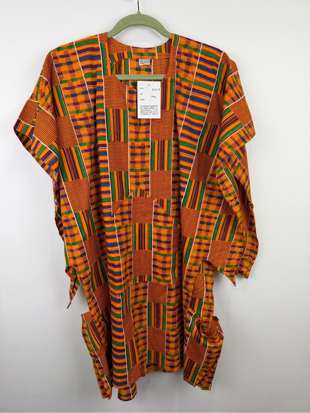 African Kente Dashiki Print Cotton Pullover Tunic Poncho NWT
